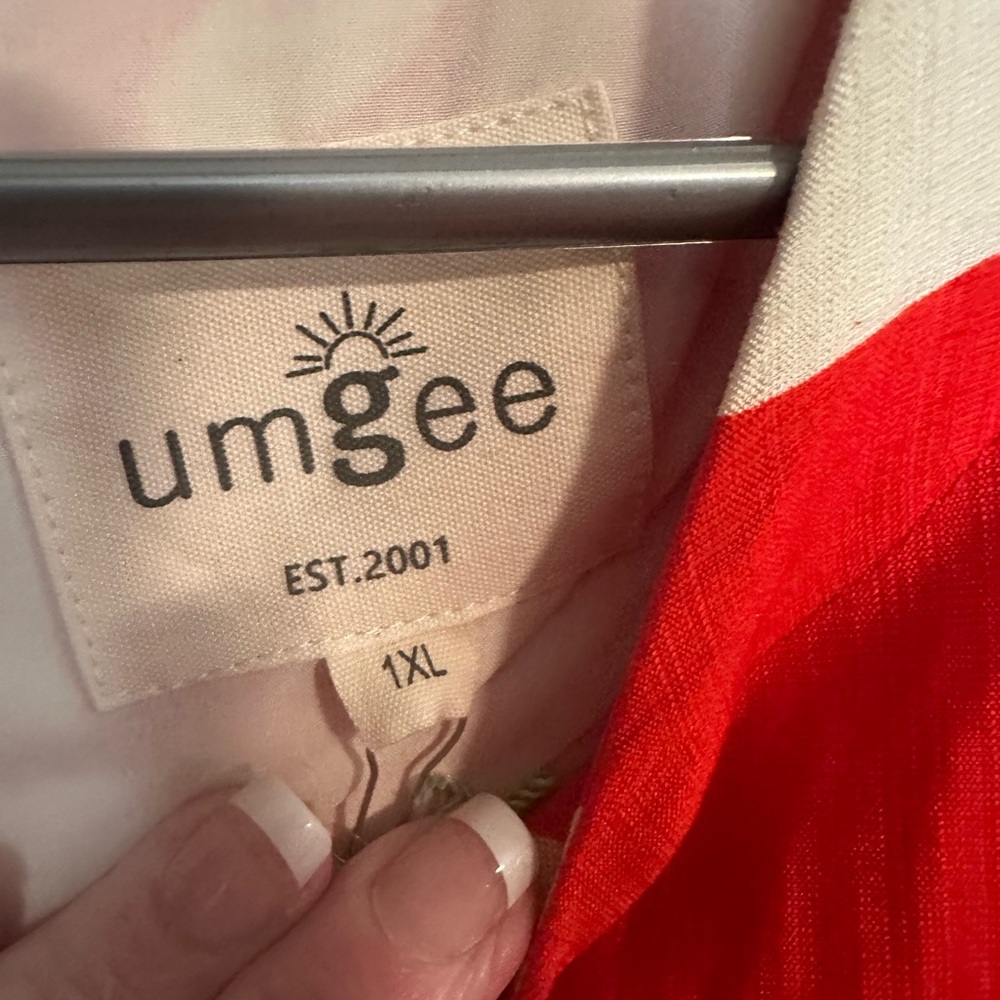 Umgee Red and Cream Abstract Short Sleeve Dress - Picture 3 of 4